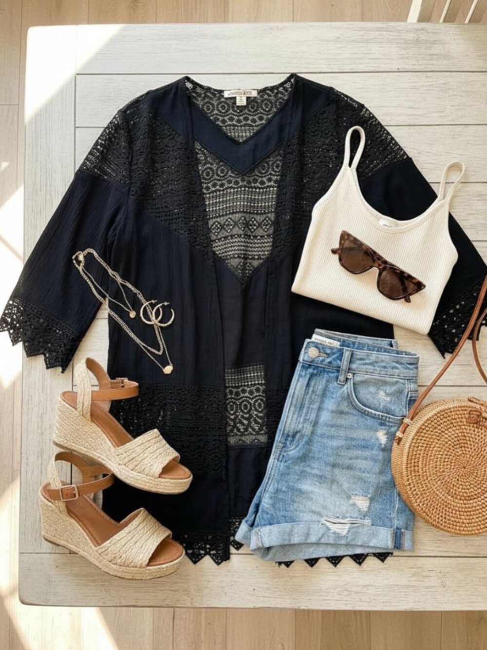 Moral Fiber | Black Crochet Lace Open Front Cardigan Size M